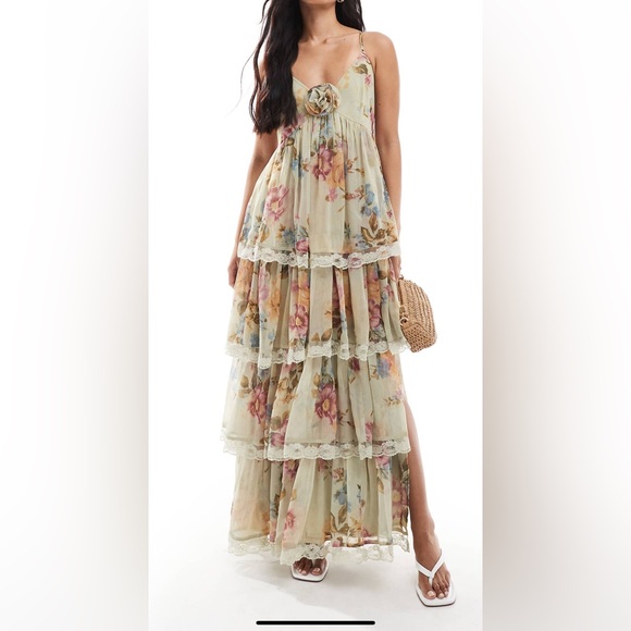 ASOS Dresses & Skirts - ASOS Floral Maxi Dress with Lace Trim